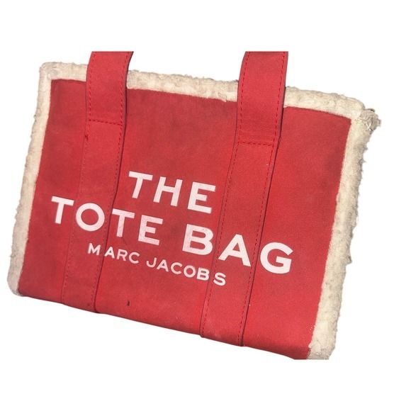 Marc Jacobs The Tote Bag Red Suede Sherpa Trim Small - Picture 10 of 13